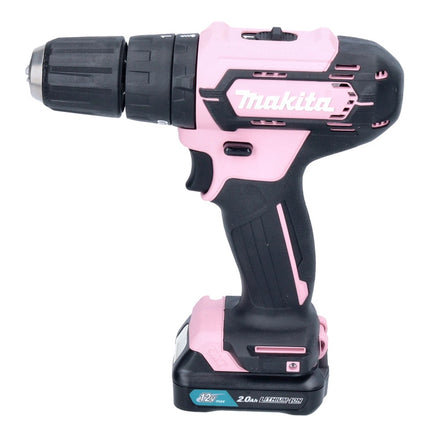 Makita HP 333 DSAP taladro percutor inalámbrico 12 V 30 Nm rosa + 1x batería 2,0 Ah + cargador + estuche