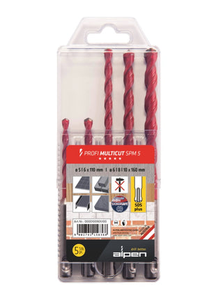 Alpen Profi Multicut SPM Set Punte multifunzione in metallo duro 5 - 10 mm, SDS plus, certificate PGM - 5 pz.