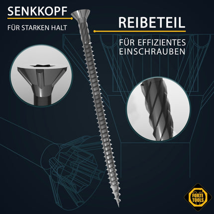 FORTE Tools tornillo universal para madera 3,0 x 25 mm T10 1000 piezas (2x 000040113858) galvanizado en plata Torx cabeza avellanada rosca completa