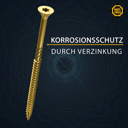 FORTE Tools Tornillo universal para madera 6,0 x 80 mm T30 400 piezas (4x 000051399496) rosca parcial Torx cabeza avellanada galvanizada amarilla