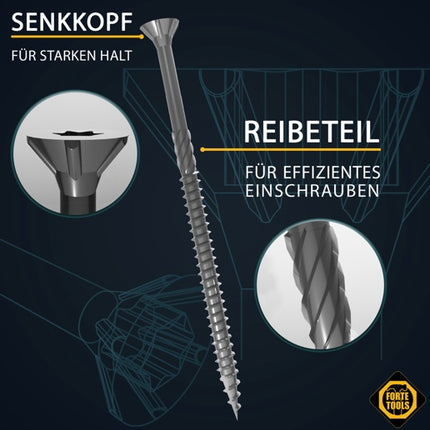 FORTE Tools tornillo universal para madera 4,5 x 50 mm T20 800 piezas (4x 000040113874) galvanizado en plata Torx cabeza avellanada rosca parcial