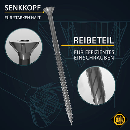 FORTE Tools Tornillo universal para madera 6,0 x 120 mm T30 400 piezas (4x 000040113887) galvanizado en plata Torx cabeza avellanada rosca parcial