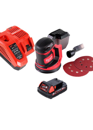 Milwaukee M18 BOS125-201 FC Random Orbital Battery Sander 125mm 18V + 1x Battery 2.0Ah + Charger