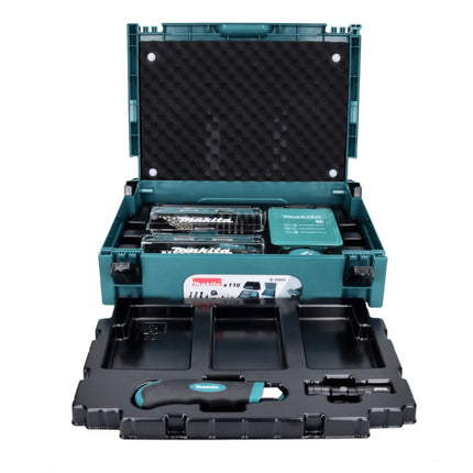 Makita Drill and Bit Set Torch / Ratchet Screwdriver / Quick Change Bit Holder / Tape Measure / Cutter Knife / Makpac Case 116 pcs. (B-49884)