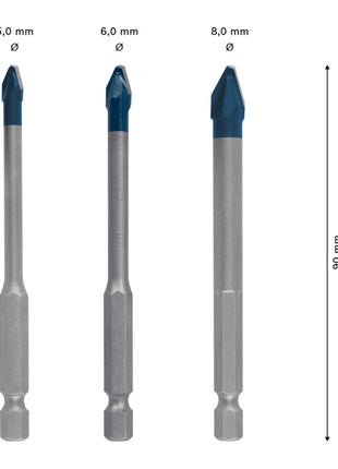 Bosch EXPERT Set di punte in ceramica dura HEX-9 5,0 - 8,0 x 90 mm 3 pezzi ( 2608900595 ) Tecnologia in metallo duro
