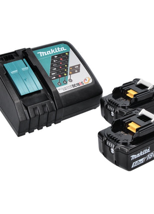 Kit combinato a batteria Makita DLX 2272 TJ Smerigliatrice angolare a batteria DGA 513 + trapano a percussione a batteria DHP 484 + 2 batterie da 5,0 Ah + caricabatterie + Makpac
