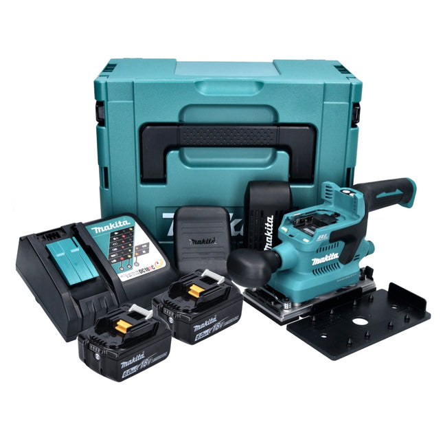 Makita DBO 380 RGJ Cordless finishing Sander 93 x 185 mm Brushless 18V + 2x Batteries 6.0 Ah + Charger + Makpac Case