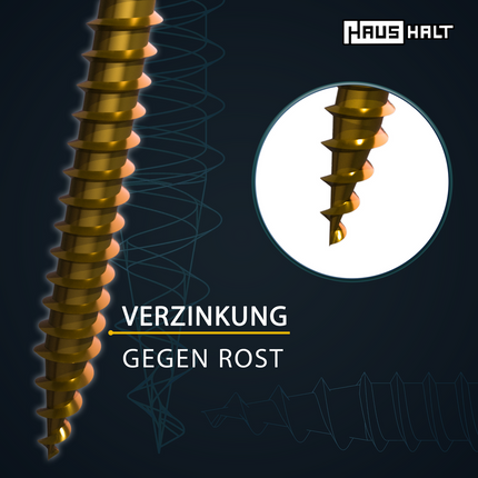 HausHalt Tornillo universal para construcción de madera tornillo para madera 4,0 x 35 mm PZ2 500 piezas (000051371145) amarillo galvanizado ranura transversal Pozidriv cabeza avellanada rosca completa