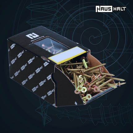 HausHalt Tornillo universal para construcción de madera tornillo para madera 4,0 x 35 mm PZ2 2000 piezas (4x 000051371145) amarillo galvanizado ranura en cruz Pozidriv cabeza avellanada rosca completa