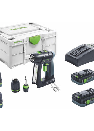 Festool C 18 HPC 4,0 l-Set Akku Bohrschrauber 18 V 45 Nm Brushless ( 576992 ) + 2x Akku 4,0 Ah + Ladegerät + Exzentervorsatz + Winkelvorsatz + Systainer