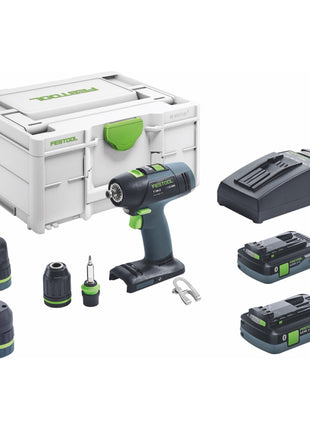 Festool T 18+3 HPC 4,0 I-Set Akku Bohrschrauber 18 V 50 Nm Brushless ( 576989 ) + 2x Akku 4,0 Ah + Ladegerät + Exzentervorsatz + Winkelvorsatz + Systainer