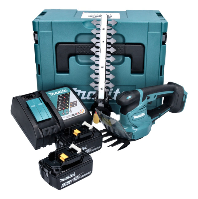 Makita DUM 111 RGXJ Cordless grass shears shrub shears 18 V + 2x rechargeable battery 6.0 Ah + charger + Makpac