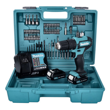 Makita HP 333 DSAX1 perceuse à percussion sans fil 12 V 30 Nm + 2 batteries 2,0 Ah + chargeur + jeu d'embouts et de forets 74 pièces + mallette