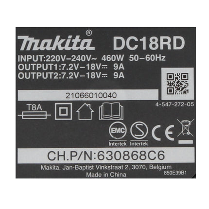 Makita Power Source Kit 18 V with 2x BL 1820 B 2.0 Ah battery ( 2x 197254-9 ) + DC 18 RD double quick charger ( 196933-6 )