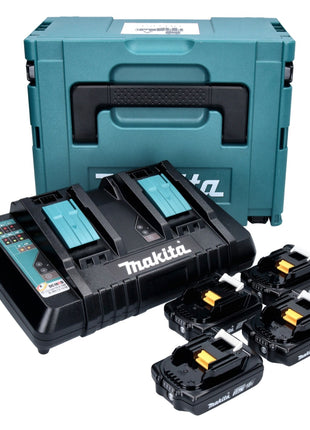 Kit di alimentazione Makita 18 V con 4x batterie BL 1820 B 2,0 Ah ( 4x 197254-9 ) + caricatore rapido doppio DC 18 RD ( 196933-6 ) + Makpac