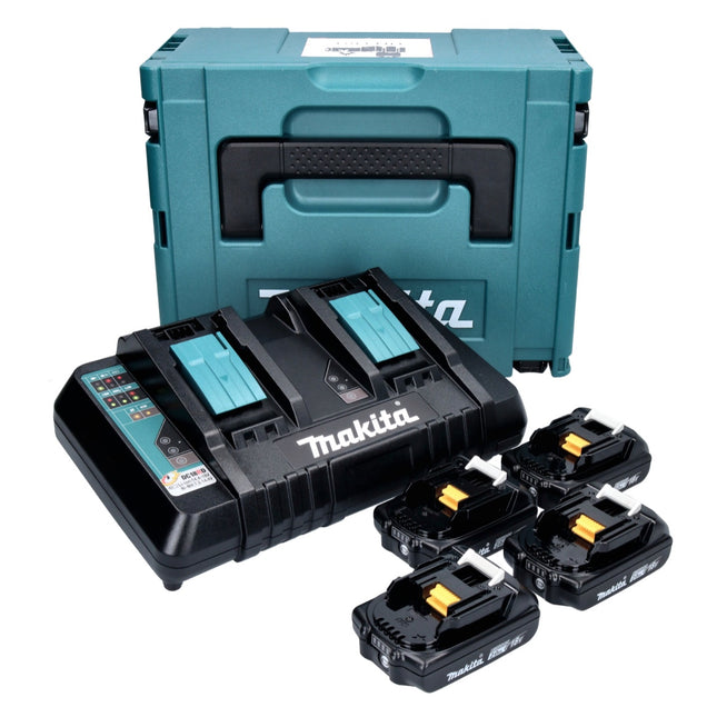 Kit di alimentazione Makita 18 V con 4x batterie BL 1820 B 2,0 Ah ( 4x 197254-9 ) + caricatore rapido doppio DC 18 RD ( 196933-6 ) + Makpac