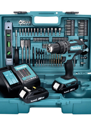 Makita DHP 482 SA2X5 cordless impact drill 18 V 62 Nm + 2x rechargeable battery 2.0 Ah + charger + 101-piece accessory set + case
