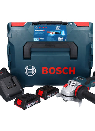 Bosch GWS 18V-15 SC Professional amoladora angular a batería 18 V 125 mm sin escobillas + 2x baterías 2,0 Ah + cargador + L-BOXX