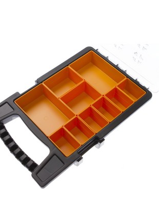 FORTE Tools K-ORG-10 Werkzeugbox in 35x24x6 cm, Aufbewahrungsbox, Organizer mit 10 verschiedenen Fächern, entnehmbar, stabile Box, kratzfester Deckel ( 000051144679 ) - Toolbrothers