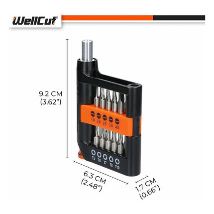 WellCut Präzisions-Mehrzweck-Schraubendreher-Bit-Set, Schraubendreher mit rutschfestem Griff, 20x Bits, Aufbewahrungsbox, 21-teilig ( WC-MPS21U )