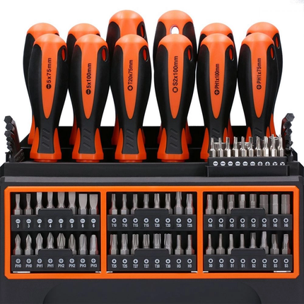 WellCut 114-teiliges magnetisches Schraubendreher-Set mit Werkzeugregal, Werkzeugset mit Schraubendrehern/ Bits/ Innensechskantschlüssel / Steckschlüsseln ( WC-SDB114S )