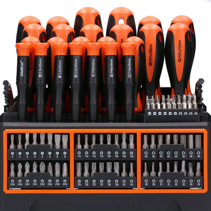 WellCut 114-teiliges magnetisches Schraubendreher-Set mit Werkzeugregal, Werkzeugset mit Schraubendrehern/ Bits/ Innensechskantschlüssel / Steckschlüsseln ( WC-SDB114S )