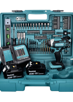 Makita DTD 152 SF2X5 Cordless Impact Driver 165 Nm 18V + 2x Batteries 3.0Ah + Charger + Case + Set of 101 accessories