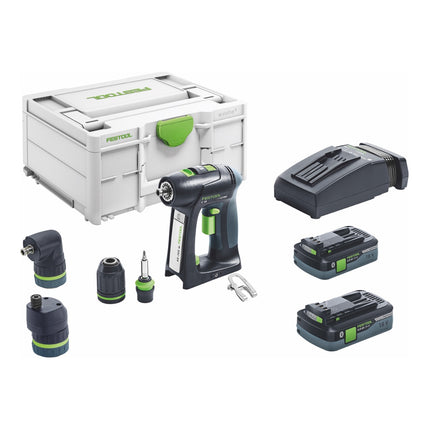 Festool C 18 HPC 4.0 l set cordless drill driver 18 V 45 Nm brushless ( 576993 ) + 2x rechargeable battery 4.0 Ah + charger + eccentric attachment + angle attachment + systainer