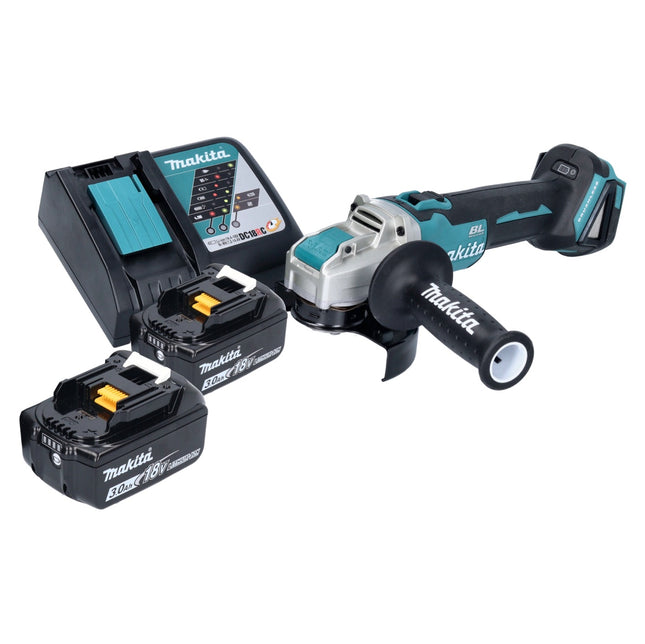 Makita DGA 521 RFX1 cordless angle grinder 18 V 125 mm X-LOCK Brushless + 2x battery 3,0 Ah + charger