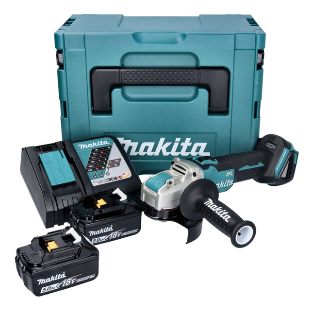 Makita DGA521RTX1J Cordless Angle Grinder 125 mm 18V - X-LOCK Brushless + 2x Batteries 5.0 Ah + Charger + Makpac Case