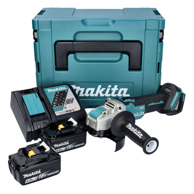 Makita DGA521RGX1J Cordless Angle Grinder 125 mm 18V - X-LOCK Brushless + 2x Batteries 6.0 Ah + Charger + Makpac Case