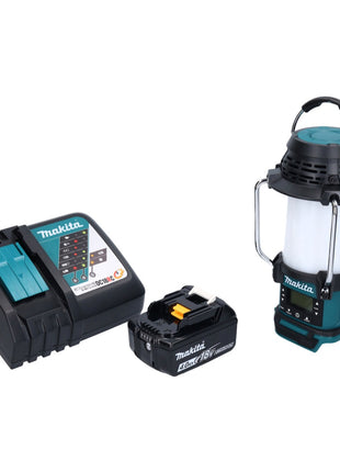 Makita DMR 055 RM1 cordless radio 18 V FM with lantern 360° torch + 1x rechargeable battery 4.0 Ah + charger
