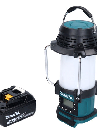 Makita DMR 055 T1 akumulatorowy radiotelefon 18 V FM z latarką 360° + 1x akumulator 5,0 Ah - bez ładowarki