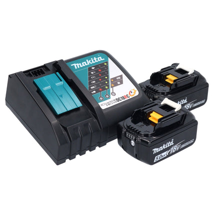 Makita DMR 055 RT akumulatorowy radiotelefon 18 V FM z latarką 360° + 2x akumulator 5,0 Ah + ładowarka