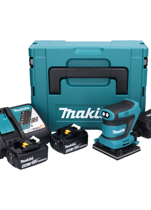 Makita DBO 480 RMJ levigatrice orbitale a batteria 18 V 112 x 102 mm + 2x batteria ricaricabile 4,0 Ah + caricabatterie + Makpac