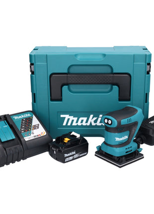 Makita DBO 480 RT1J Levigatrice orbitale a batteria 18 V 112 x 102 mm + 1x batteria ricaricabile 5,0 Ah + caricabatterie + Makpac
