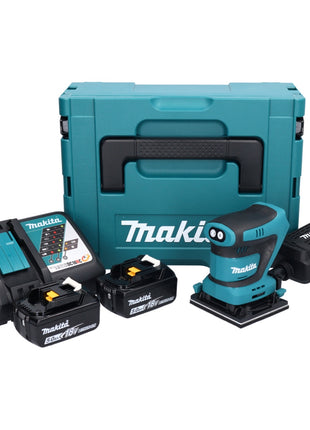 Levigatrice orbitale a batteria Makita DBO 480 RTJ 18 V 112 x 102 mm + 2x batteria ricaricabile 5,0 Ah + caricabatterie + Makpac