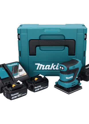 Makita DBO 481 RFJ levigatrice orbitale a batteria 18 V 112 x 102 mm + 2x batteria ricaricabile 3,0 Ah + caricabatterie + Makpac