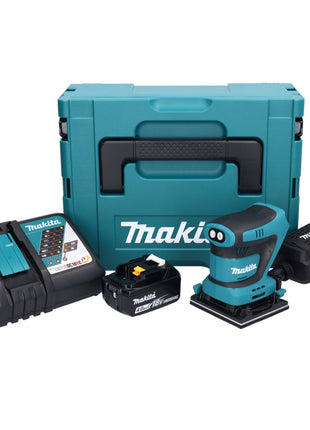 Makita DBO 480 RM1J Levigatrice orbitale a batteria 18 V 112 x 102 mm + 1x batteria ricaricabile 4,0 Ah + caricabatterie + Makpac