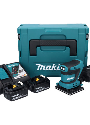 Makita DBO 481 RMJ cordless orbital sander 18 V 112 x 102 mm + 2x rechargeable battery 4.0 Ah + charger + Makpac