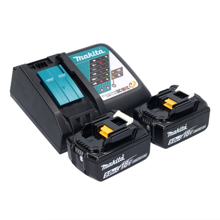 Taladro percutor inalámbrico Makita DHP 453 RTX1 18 V 42 Nm + 2x baterías 5,0 Ah + cargador + set de accesorios 74 piezas + estuche