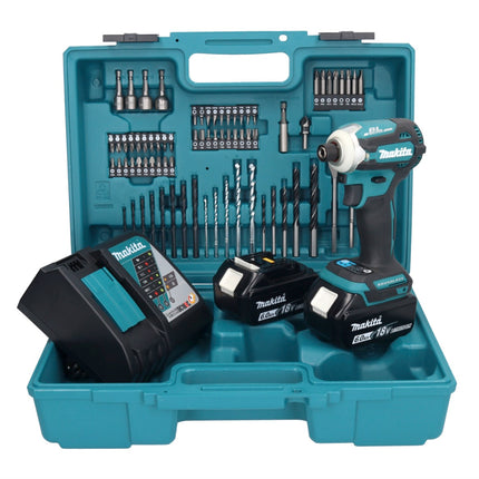 Makita DTD 171 RGX1 Akku Schlagschrauber 18 V 180 Nm 1/4" Brushless + 2x Akku 6,0 Ah + Ladegerät + 74 tlg. Zubehörset + Koffer