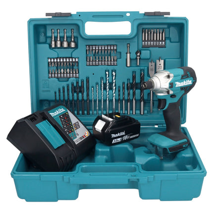 Makita DTD156RF1X1 Cordless Hammer Drill 155Nm 18V 1/4" + 1x Battery 3.0Ah + Charger + Case + Accessory Set, 74 pcs.