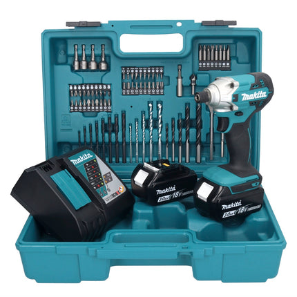 Makita DTD156RFX1 Cordless Hammer Drill 155Nm 18V 1/4" + 2x Batteries 3.0Ah + Charger + Case + Accessory Set, 74 pcs.