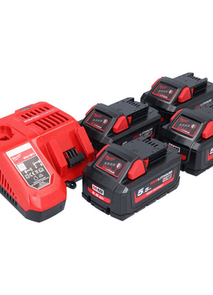 Milwaukee M18 NRG-554 Battery Starter Set High Output 18 V + 4x battery 5.5 Ah ( 4x 4932464712 ) + M12-18 FC charger ( 4932451079 )