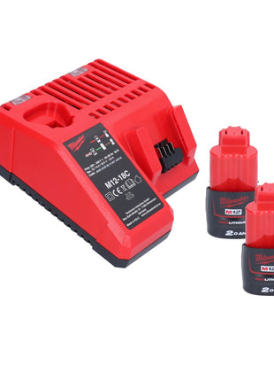 Milwaukee M12 FIR38-202 Cricchetto a batteria 12 V 75 Nm 3/8" 1/4" + 2x batteria ricaricabile 2,0 Ah + caricatore