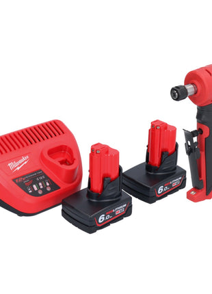 Milwaukee M12 FDGA-602 Geradschleifer abgewinkelt 12 V 6 / 8 mm Brushless + 2x Akku 6,0 Ah + Ladegerät