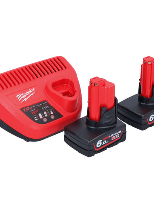 Milwaukee M12 FDGA-602 Geradschleifer abgewinkelt 12 V 6 / 8 mm Brushless + 2x Akku 6,0 Ah + Ladegerät