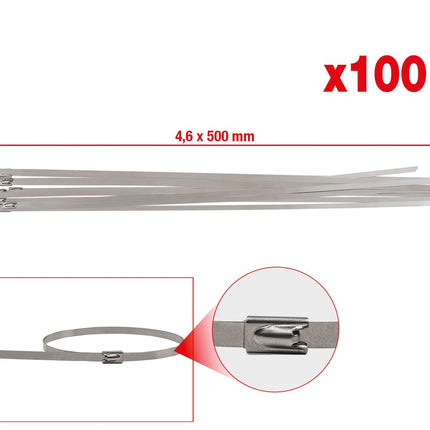 KS TOOLS Edelstahl Kabelbinder mit Kugelverschluss, 4,6x500mm, 100 Stück ( 115.1594 ) - Toolbrothers