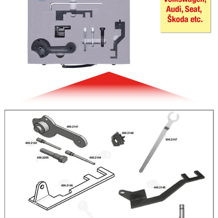 KS TOOLS Jeu d&apos;outils de réglage moteur pour VAG, 9 pcs, Audi, Seat, Škoda, Volkswagen ( 400.2140 )